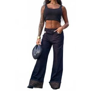 NEW I TOO zara animal print high waisted jean in dark wash